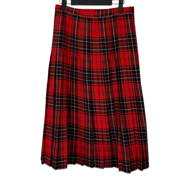 Impromptu Vintage Pure Virgin Wool Holiday Plaid Red Wrap Midi Skirt Size 12 - Picture 1 of 6